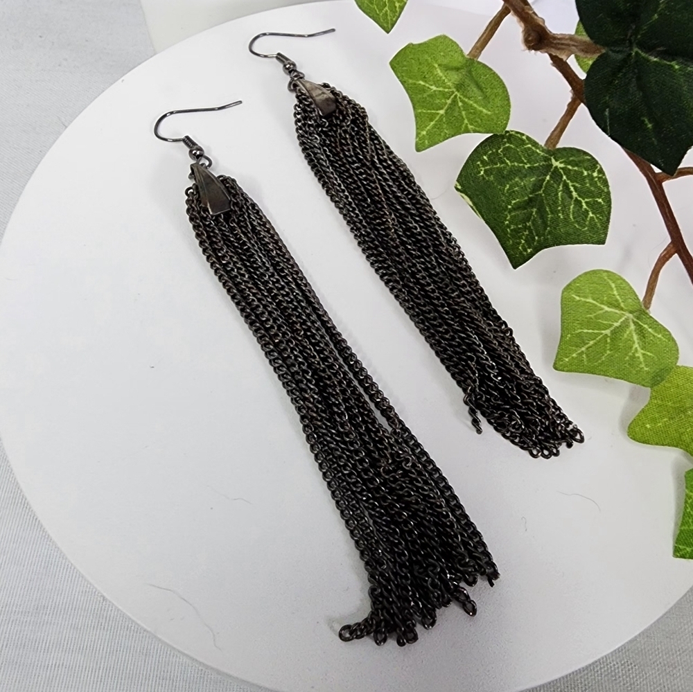 Bronze Long Multi Chain Tassel Style Earrings